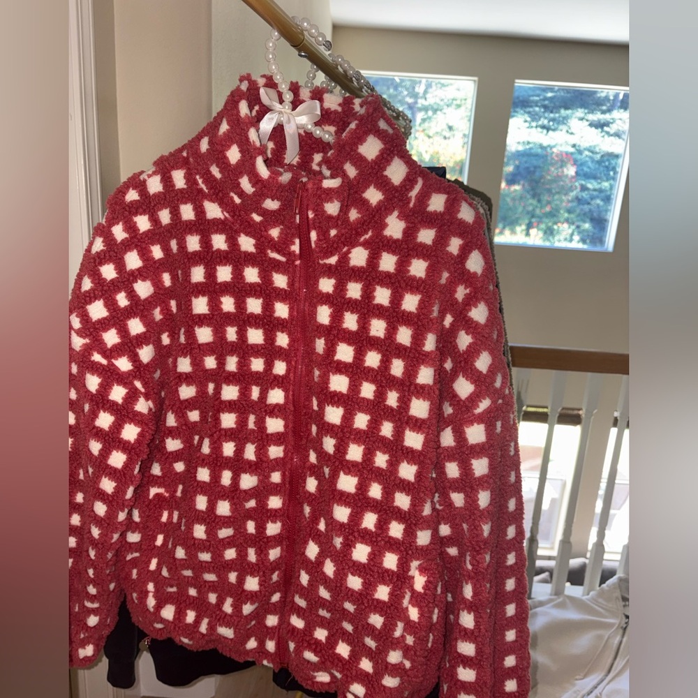 Red and White Checkered Fleece Jacket